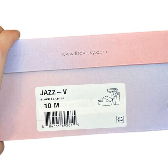 Lisa Vicky Black Leather Jazz Platform Heel Sandals 10 - Picture 4 of 4